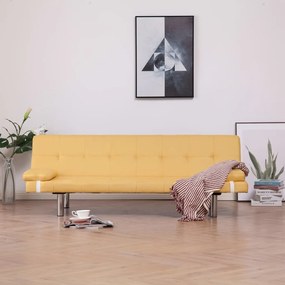 282190 vidaXL Sofá-cama com duas almofadas poliéster amarelo