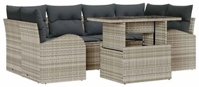 Conjunto de Sofá de Jardim vidaXL de 7 Peças com Almofadas Cinza Claro