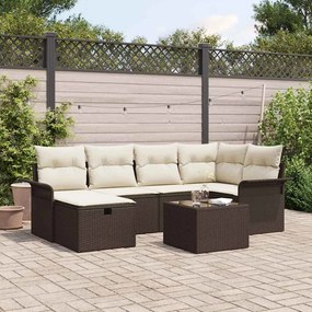 vidaXL Conjunto de Sofá de Jardim de 7 Peças com Almofadas Castanho Polirattan