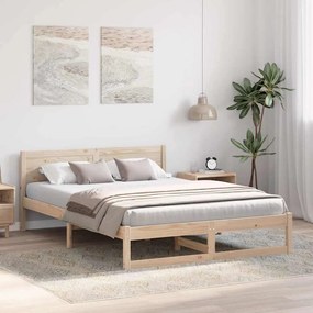 Estrutura de Cama Natural Madeira de Pinho Maciça 140 x 200 cm