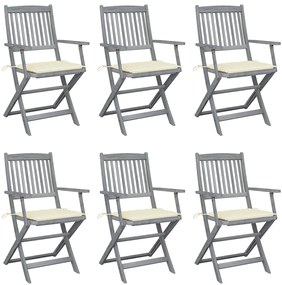 Cadeiras exterior dobráveis c/ almofadões 6 pcs acácia maciça