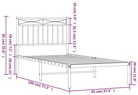 Estrutura de cama com cabeceira 90x190 cm metal branco