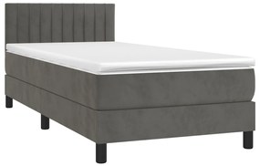 Cama box spring c/ colchão/LED 90x200 cm veludo cinzento-escuro