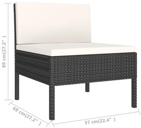 9 pcs conjunto lounge de jardim c/ almofadões vime PE preto