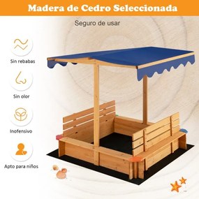 Caixa de areia de madeira para crianças com toldo 2 bancos convertíveis com cobertura sem fundo para pátio, relvado, jardim e praia