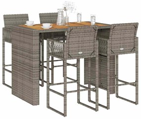 5 pcs conj. bar jardim sem almofadões vime PE/acácia cinzento