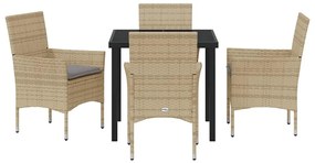 Conjunto de Jantar de Jardim com 5 Peças e Almofadas Bege em Rattan Si