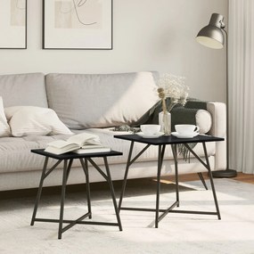 Conjunto de Mesas de Apoio 2 pcs em Madeira de Carvalho Preta e Metal