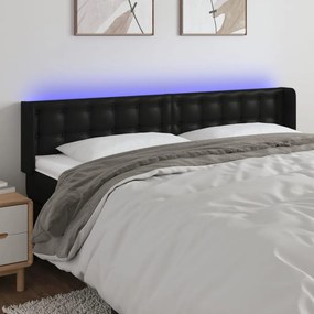 Cabeceira de cama c/ LED couro artificial 203x16x78/88 cm preto