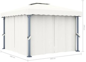 Gazebo com cortina 3x3 m alumínio branco nata