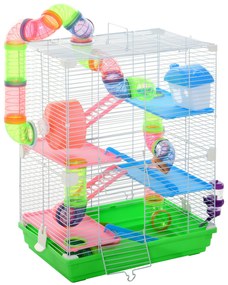 Gaiola para Hamster com 5 Plantas Escada Alimentador Bebedor Roda e Túnel 46x30x58cm Verde e Branco