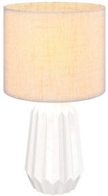 Candeeiro de Mesa com Base de Cerâmica e Ecrã de Linho Estilo Retro com Interruptor E27 40W Ø22x39 cm Branco e Bege