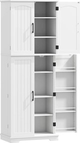 HOMCOM Armário de Cozinha com 4 Portas 10 Nichos 8 Porta-Temperos e Prateleiras Ajustáveis 60x35x162cm Branco | Aosom Portugal