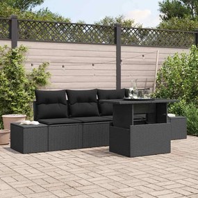 vidaXL Conjunto de Sofás de Jardim de 5 Peças com Almofadas Preto Rattan Poliéster