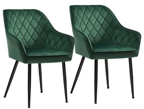 SONGMICS LDC088C02 Conjunto de 2 cadeiras estofadas com braços Largura do assento 49 cm Pernas de metal Capa de veludo Carga máxima 110 kg para sala de estar Quarto Verde