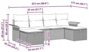 Conjunto de Sofás de Jardim 6 Peças com Almofadas Preto Rattan Poliést