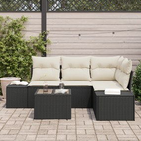 Conjunto de Sofás de Jardim de 4 Peças com Almofadas Vime Marrom