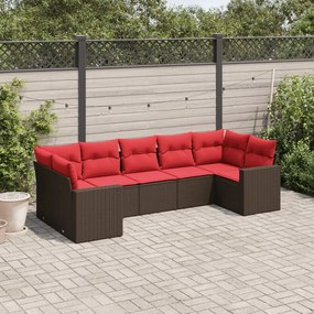 vidaXL 7 pcs conjunto de sofás jardim c/ almofadões vime PE castanho