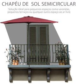 Outsunny Chapéu de Sol Semicircular de Jardim Chapéu de Sol a manivela Resistente à Água e Anti UV para Pátio Terraço 230x130x245cm Vinho
