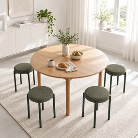 Conjunto de 4 Bancos Redondos Empilháveis (MESA NÃO INCLUIDA), 45 x 45 x 47,5 cm, Assento Estofado, Verde Escuro