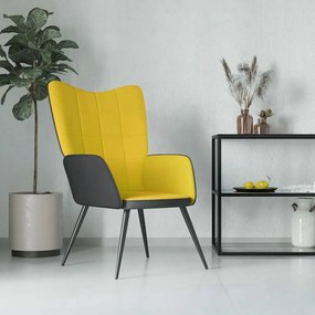 vidaXL Cadeira de descanso PVC e veludo amarelo mostarda