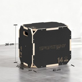 Caixa Pliométrica de Madeira 3 em 1 com 3 Alturas Diferentes Pegas Sem Cantos Treino de Saltos 41x36x31 cm Preto