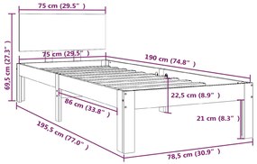 Estrutura cama pequena solteiro 75x190 cm madeira maciça branco