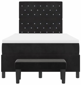 Cama Box Spring com Colchão e Banco Preto 120x200 cm Veludo