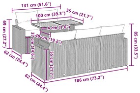 6 pcs conjunto sofás de jardim com almofadões vime cinzento