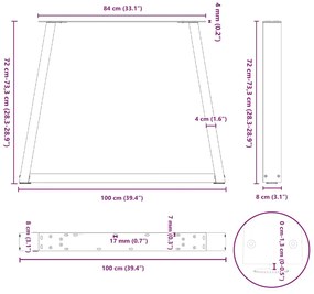Pernas para mesa de jantar em V 3 peças, pretas, 100x(72-73,3) cm, aço