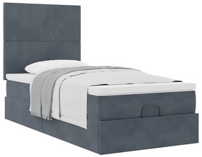 Estrutura cama otomana colchões 80x200cm veludo cinzento escuro