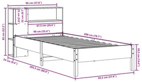 Cama com estante sem colchão 90x200 cm pinho maciço