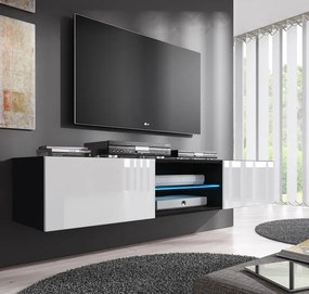 Móvel TV Suspenso Valbom – 160x30 cm – Preto e Branco com LED, Porta A