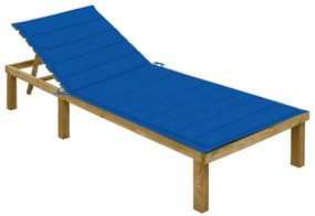 vidaXL Espreguiçadeira com almofadão azul real pinho impregnado