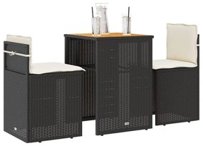 3 pcs conjunto de bistrô com almofadões vime PE preto