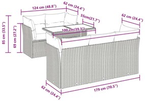 6 pcs conjunto sofás de jardim com almofadões vime cinzento