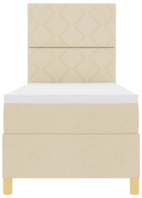 Cama Box Spring com Colchão &amp; LED Creme 80x200 cm Tecido