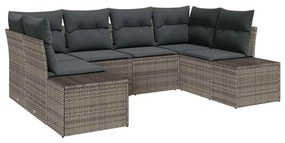 Sofá de Jardim de 6 Peças com Almofadas Cinzas em Rattan Sintético