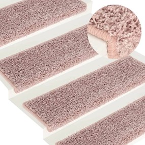 vidaXL Tapete/carpete p/ degraus 15 pcs 65x21x4cm branco e cor-de-rosa