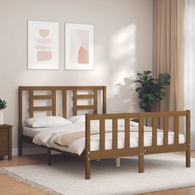 Estrutura cama cabeceira 140x190 cm madeira maciça castanho-mel