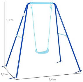 Outsunny Balanço de Metal para Crianças acima de 3 Anos Conjunto de Balanço com Assento e Corda Infantil para Pátio Jardim Carga Máxima. 30 kg 140x120x170 cm Azul