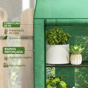 Estufa de Jardim de 3 Níveis Estufa de Terraço com Prateleiras para Cultivo de Plantas em Pátio 143x46x141/151 cm Verde