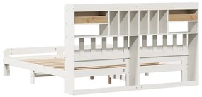 Cama com estante sem colchão 180x200 cm pinho maciço branco