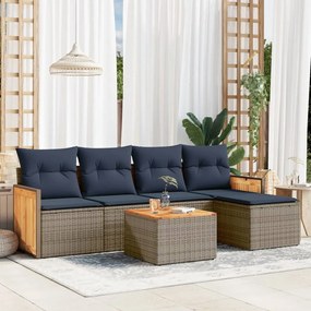 vidaXL 6 pcs conjunto sofás p/ jardim c/ almofadões vime PE cinzento