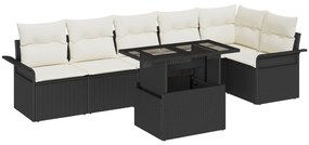 Conjunto de Sofás de Jardim vidaXL de 7 peças com Almofadas Preto de V