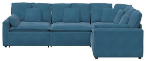 Sofá modular com almofadas veludo azul