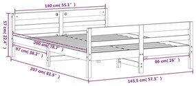 Estrutura de cama com cabeceira 140x200 cm pinho maciço