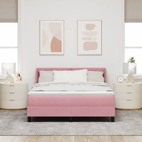 Cama Box Spring com Colchão Rosa 140x190 cm Veludo