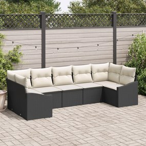 Conjunto de Jantar de Jardim com 7 Peças e Almofadas em Rattan Preto