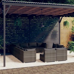 vidaXL 12 pcs conjunto lounge de jardim c/ almofadões vime PE cinzento